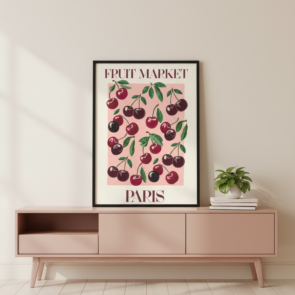 Quadro Cerejinhas Fruit Market Paris - 70x50 Cm