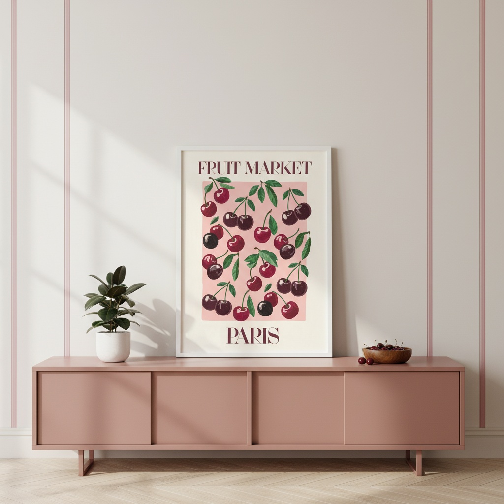Quadro Cerejinhas Fruit Market Paris - 70x50 Cm
