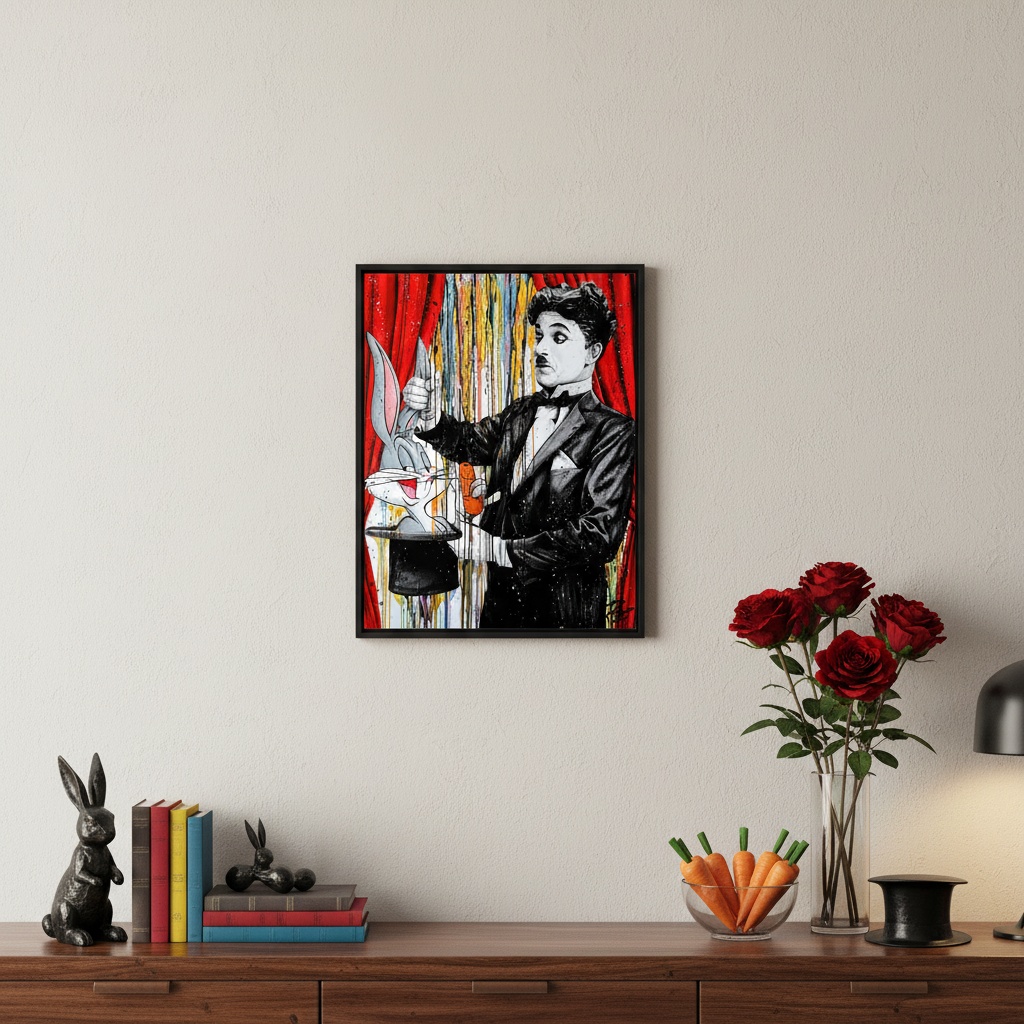 Quadro Charlie Chaplin Fazendo Mágica