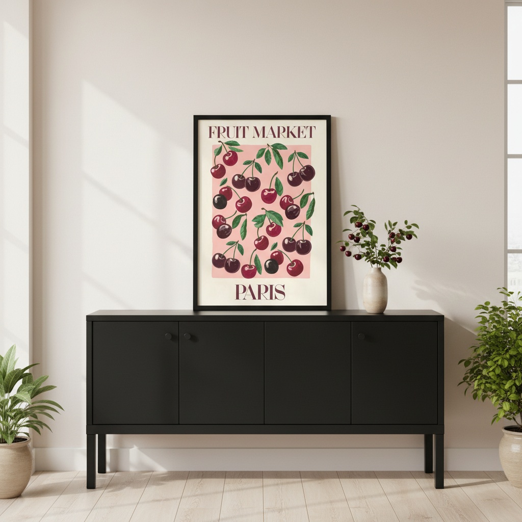 Quadro Decorativo Cerejinhas Fruit Market Paris