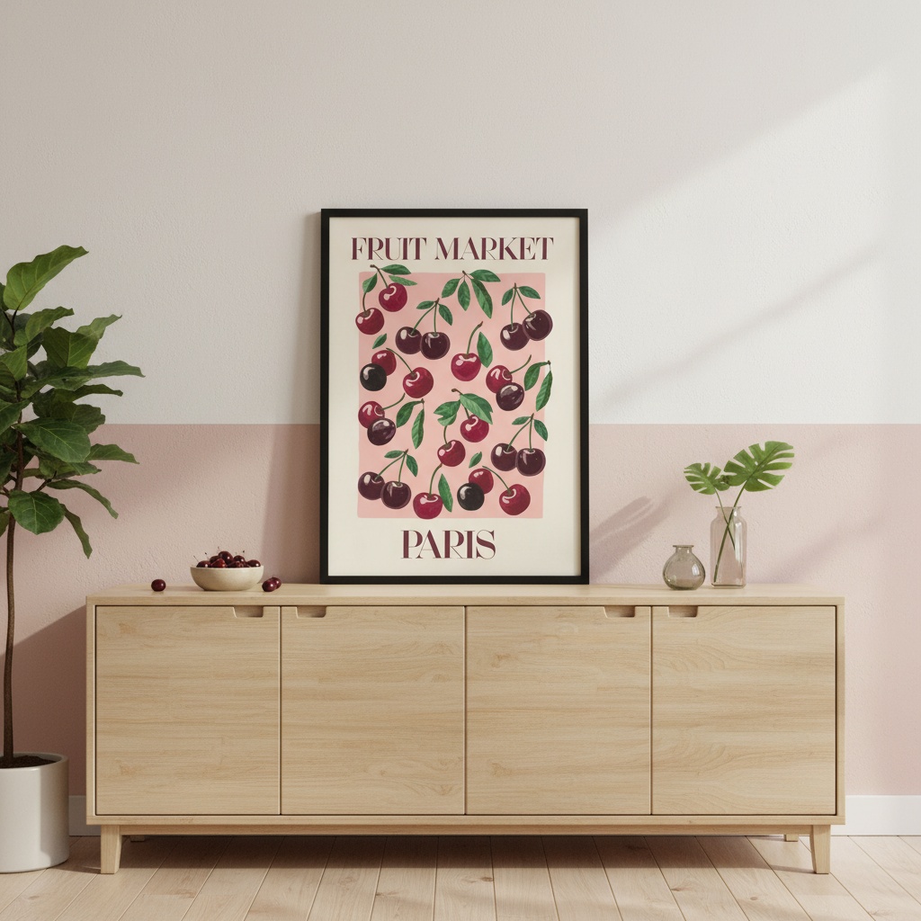 Quadro Decorativo Cerejinhas Fruit Market Paris