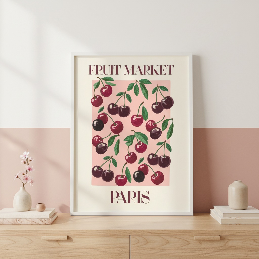 Quadro Decorativo Cerejinhas Fruit Market Paris