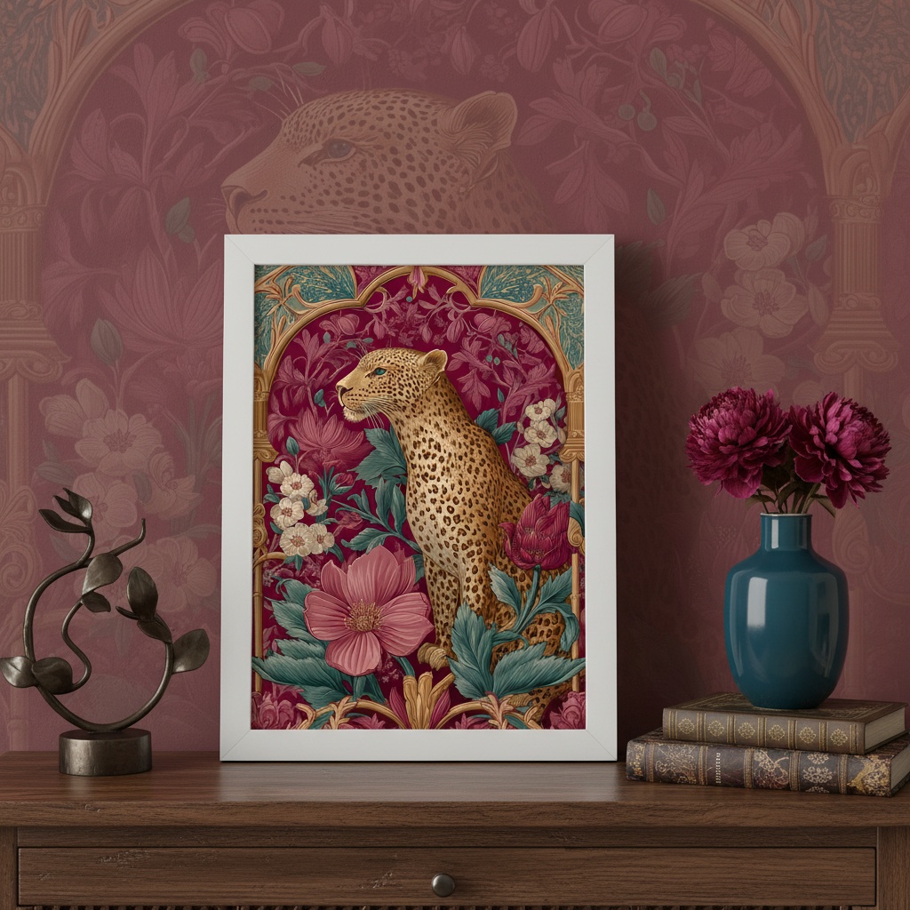 Quadro Decorativo Leopardo Luxuoso Floral