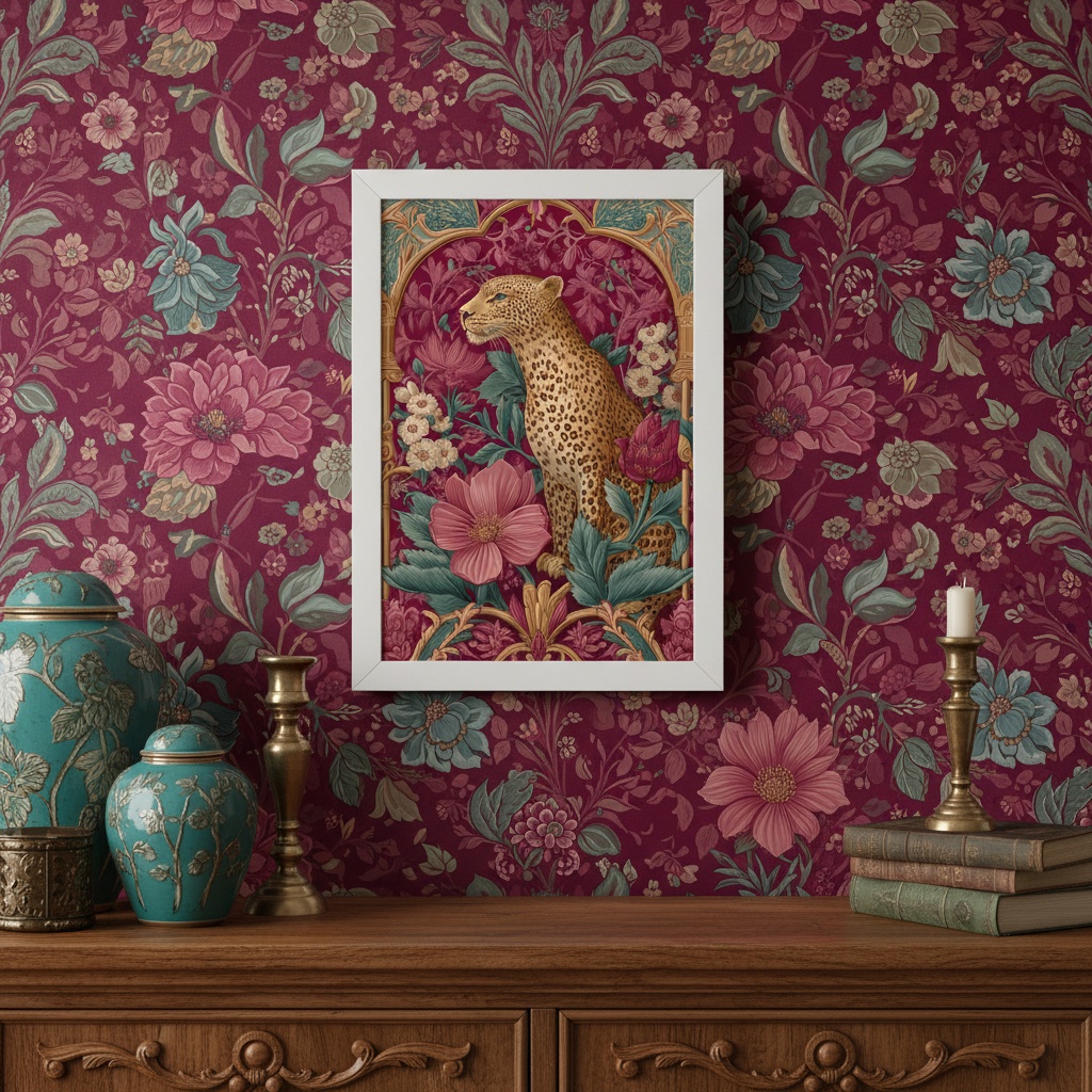Quadro Decorativo Leopardo Luxuoso Floral