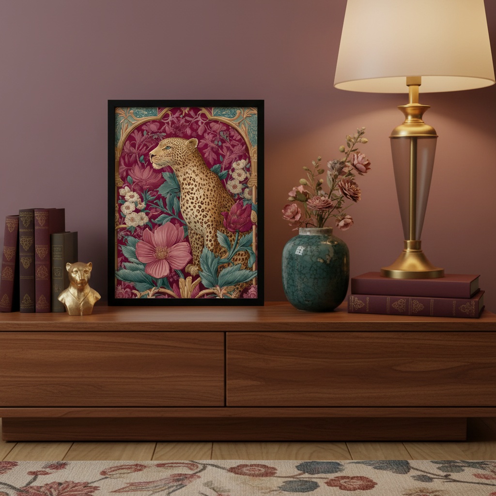 Quadro Decorativo Leopardo Luxuoso Floral