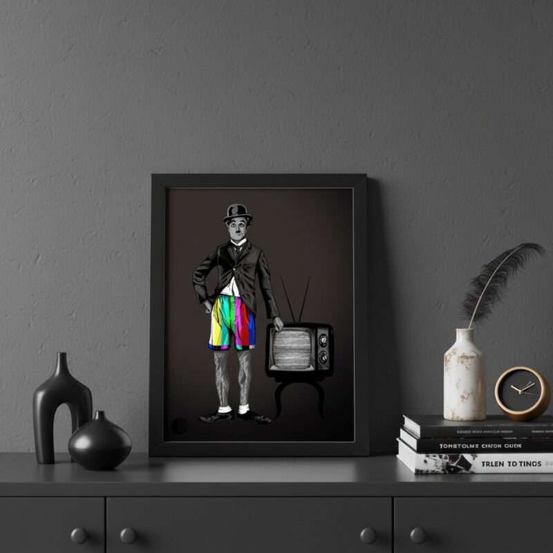 Quadro Decorativo Retrô Charlie Chaplin Com TV