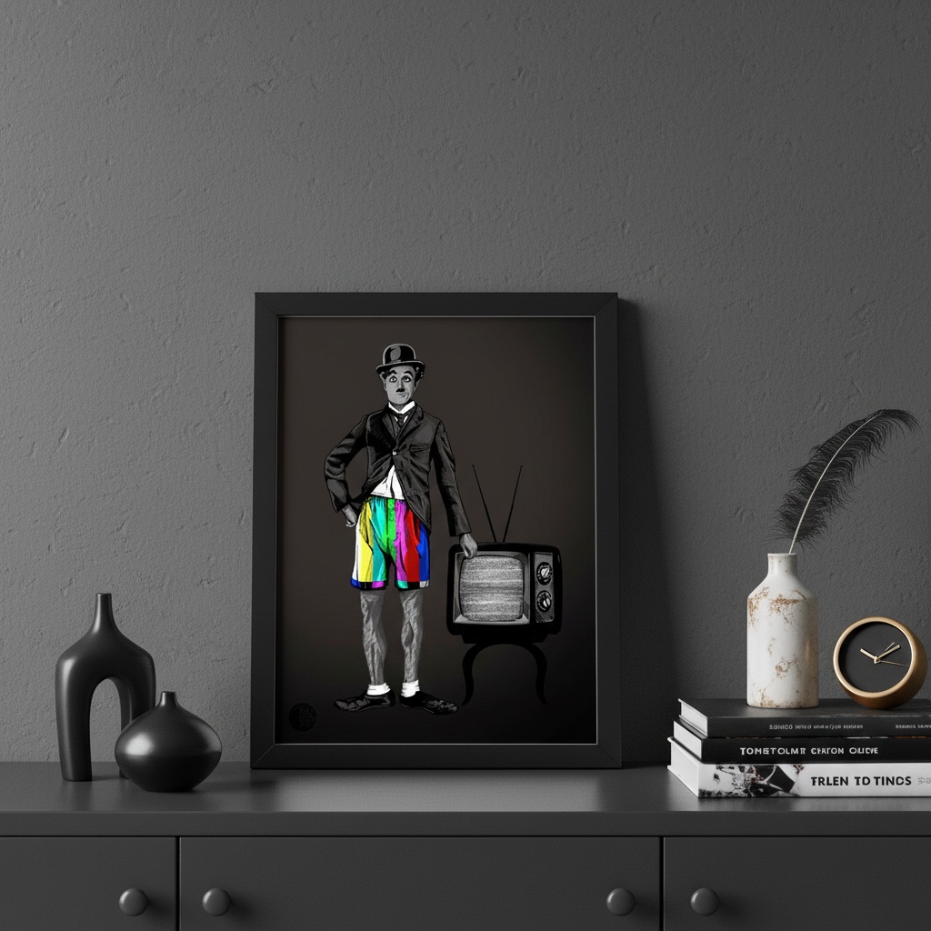 Quadro Decorativo Retrô Charlie Chaplin Com TV