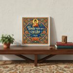 Quadro Estilo Azulejo Frase Divertida ''Buda''- 33x33 Cm