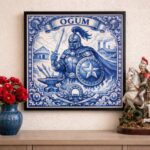 Quadro Estilo Azulejo Ogum -33x33 Cm