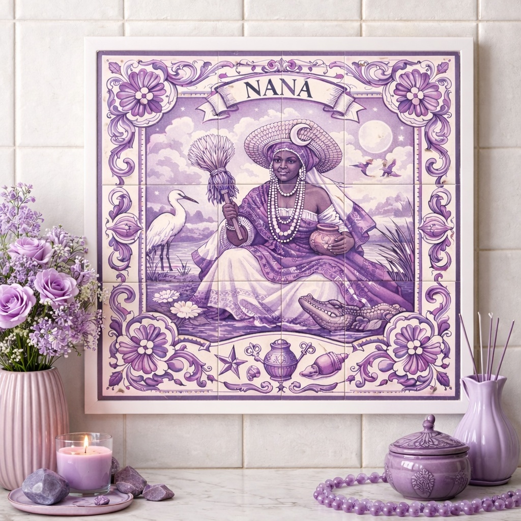 Quadro Estilo Azulejo Orixá Nanã - 33x33 Cm