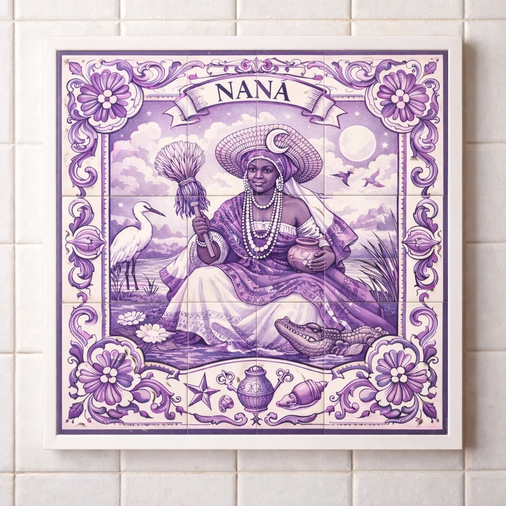 Quadro Estilo Azulejo Orixá Nanã - 33x33 Cm