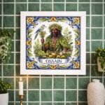 Quadro Estilo Azulejo Orixá Ossain - 33x33 Cm