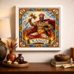 Quadro Estilo Azulejo Orixá Xangô - 33x33 Cm