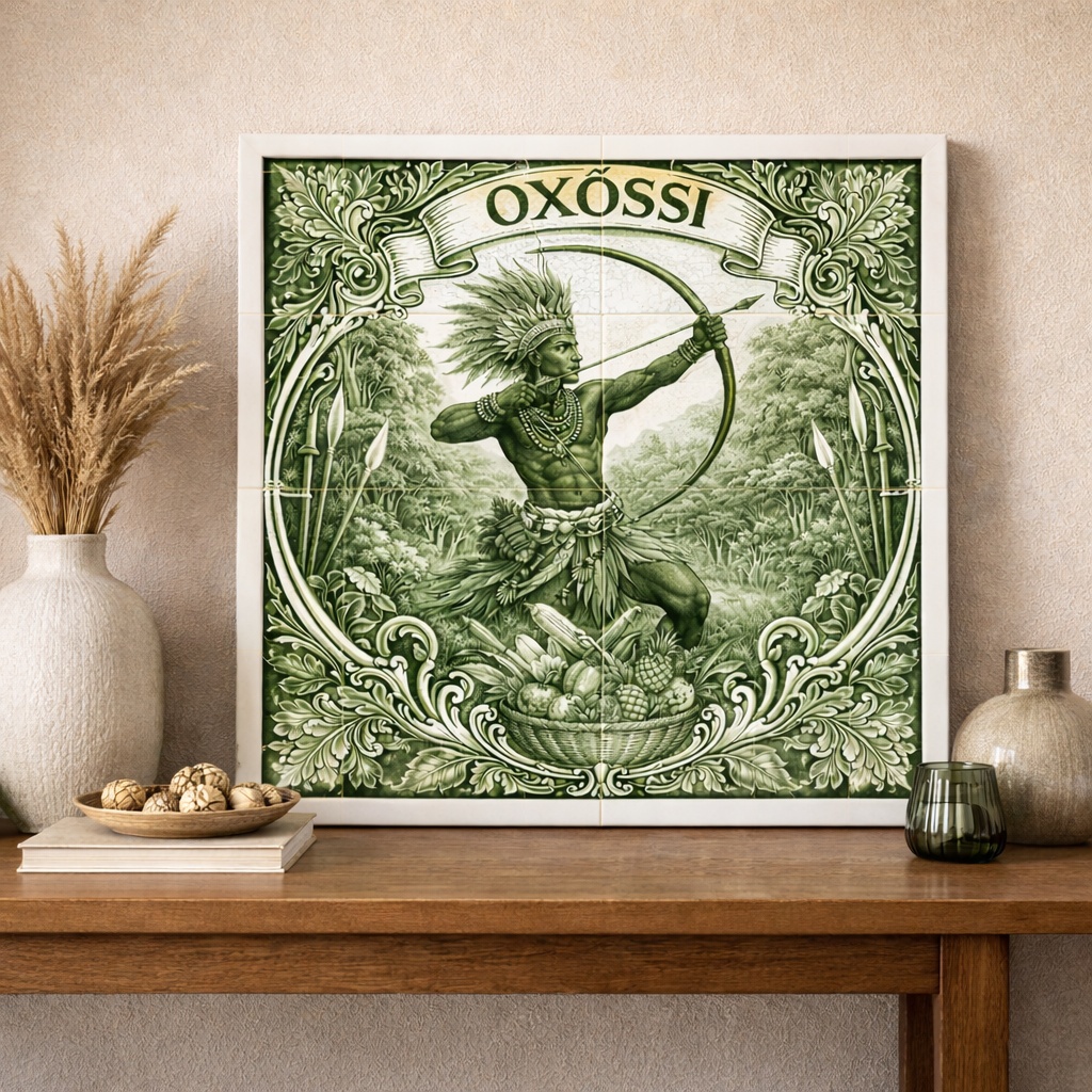 Quadro Estilo Azulejo Oxóssi - 33x33 Cm