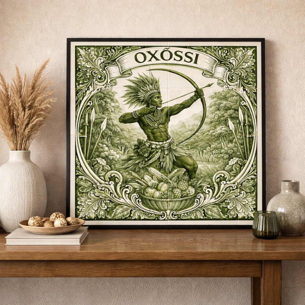 Quadro Estilo Azulejo Oxóssi - 33x33 Cm