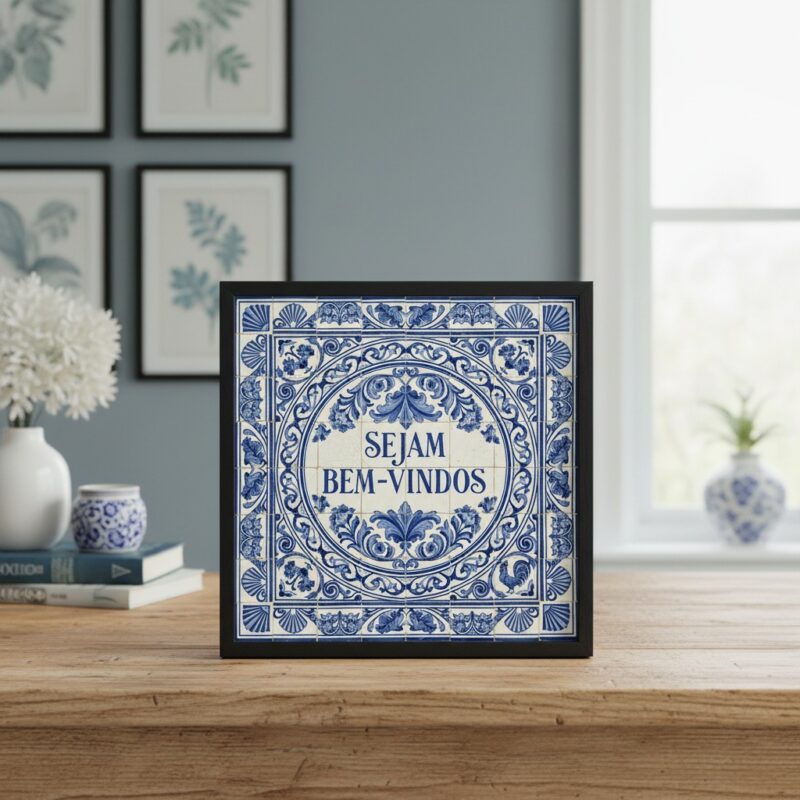 Quadro Estilo Azulejo Português Sejam Bem-Vindos -33x33 Cm