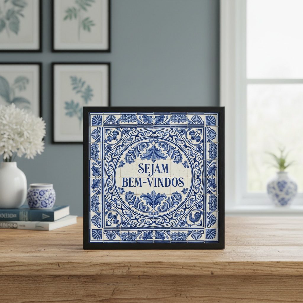 Quadro Estilo Azulejo Português Sejam Bem-Vindos -33x33 Cm