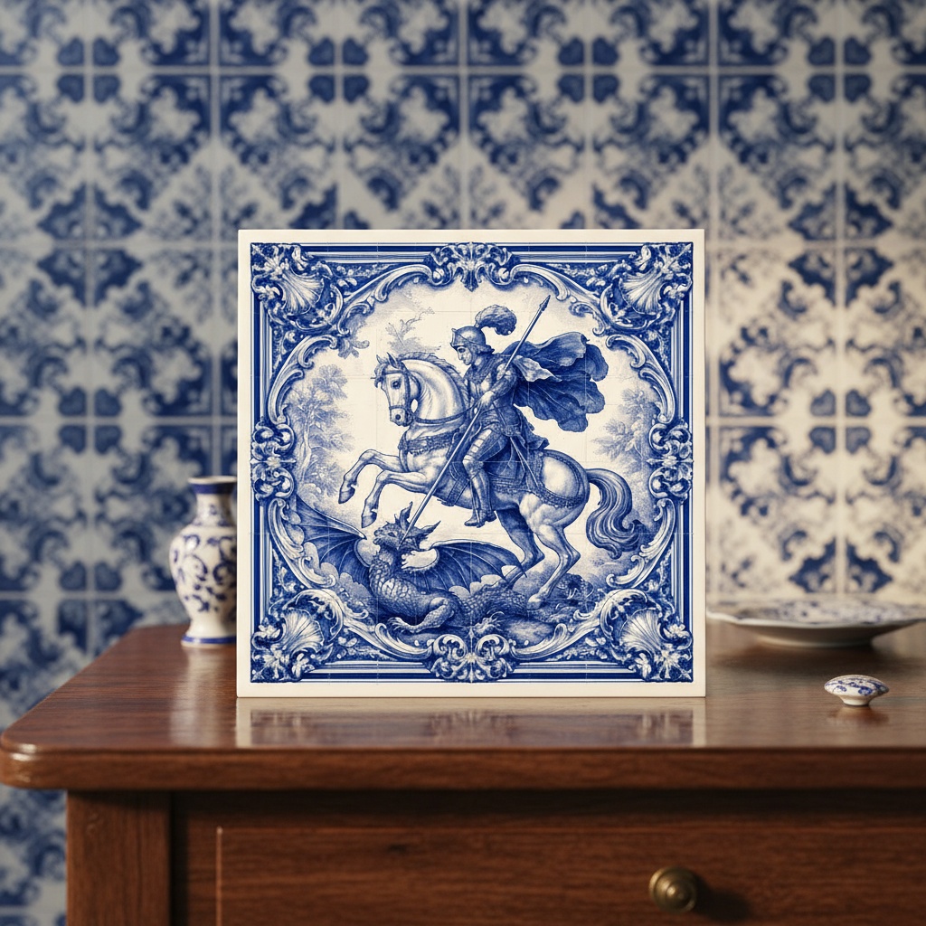 Quadro Estilo Azulejo São Jorge - 33x33 Cm