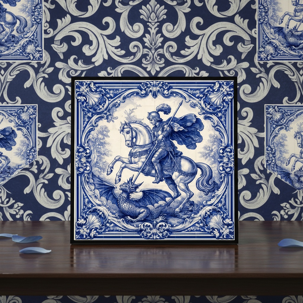 Quadro Estilo Azulejo São Jorge - 33x33 Cm