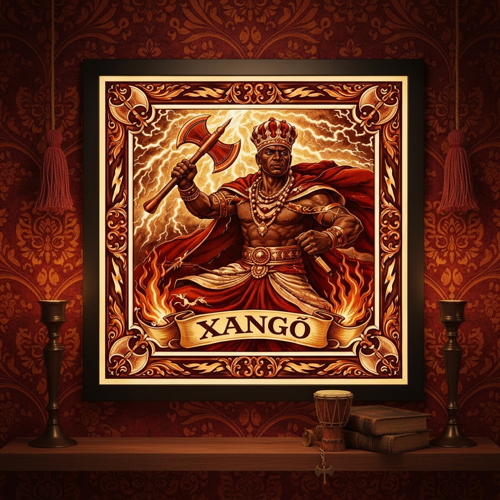 Quadro Estilo Azulejo Xangô - 33x33 Cm