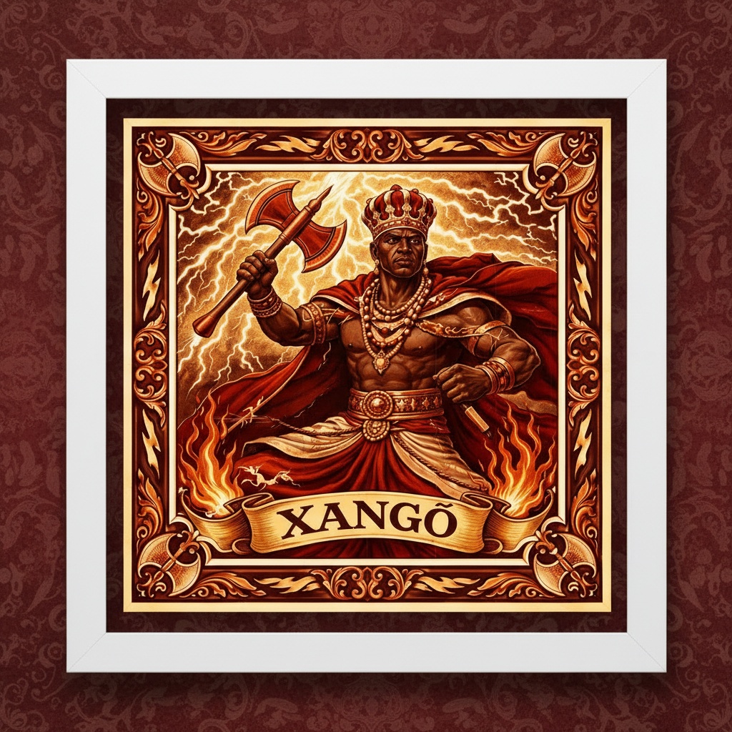 Quadro Estilo Azulejo Xangô - 33x33 Cm