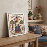 Quadro Folk Art - Mãe de Gato - 33x33 Cm