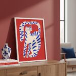 Quadro Gato Arte Moderna Vermelho e Azul