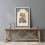Quadro Infantil Criança Com Coelhinho Vintage