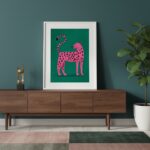 Quadro Leopardo Artístico Verde e Rosa- 60x48 Cm
