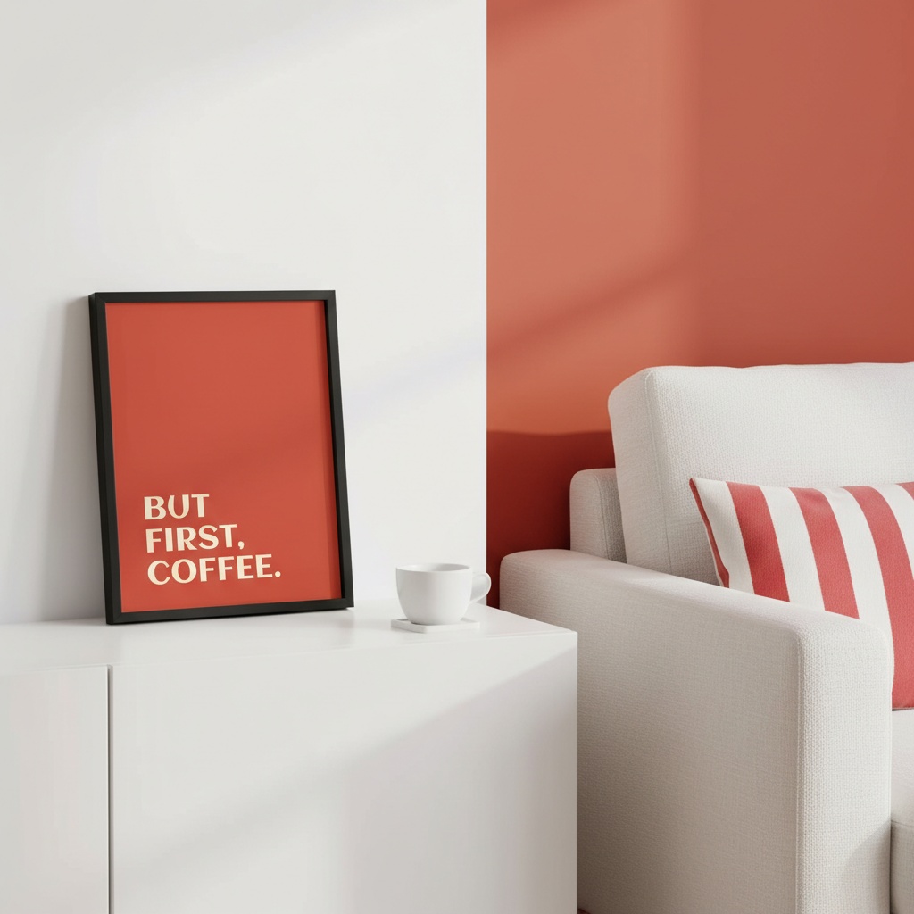 Quadro Minimalista But First Coffee Vermelho