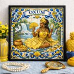Quadro Orixá Oxum Estilo Azulejo - 33X33 Cm