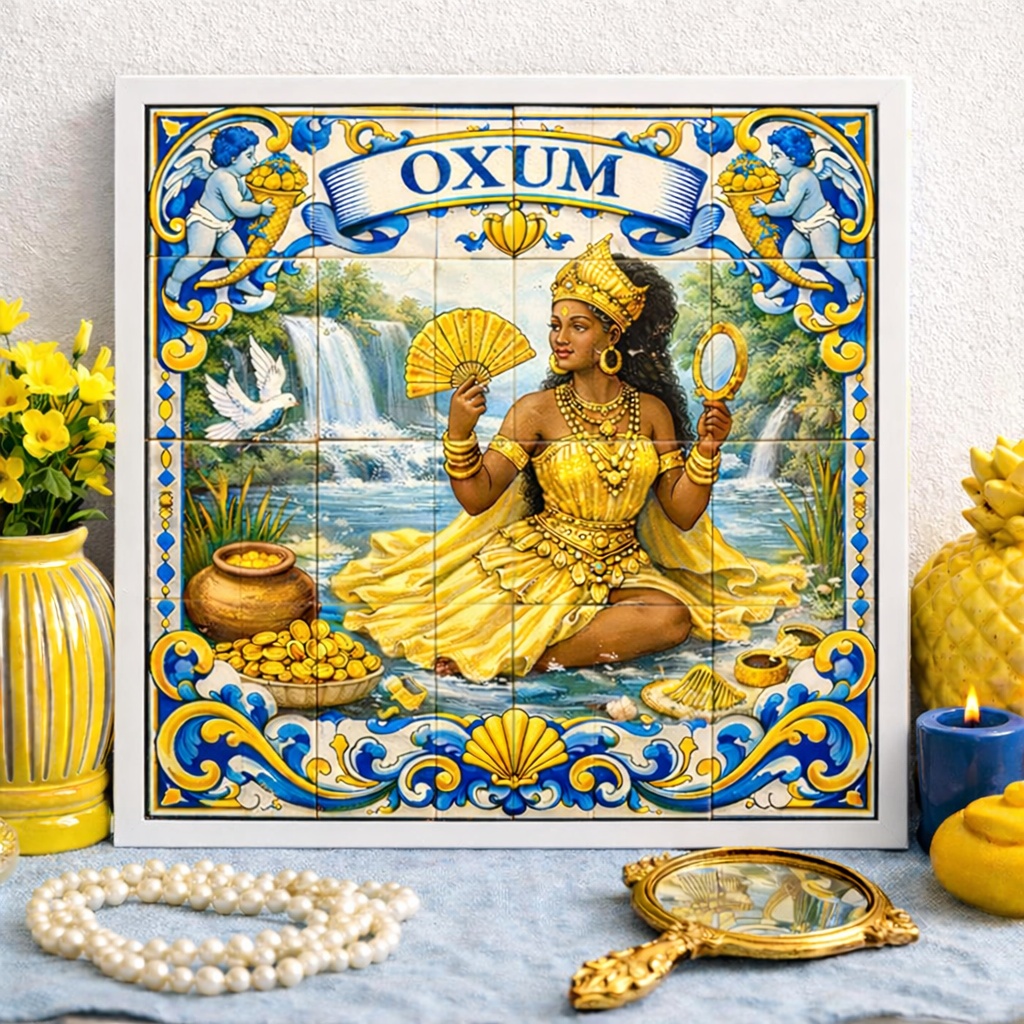 Quadro Orixá Oxum Estilo Azulejo - 33X33 Cm