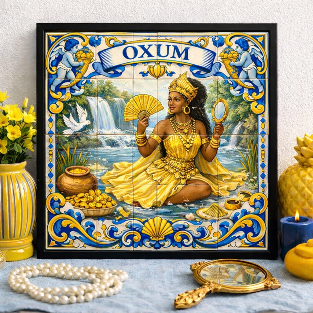 Quadro Orixá Oxum Estilo Azulejo - 33X33 Cm