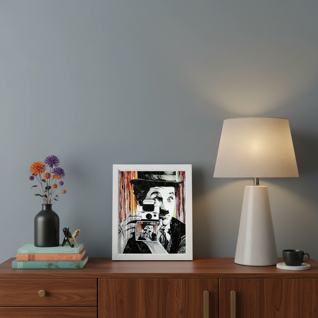 Quadro POP ART Charlie Chaplin Tirando Foto