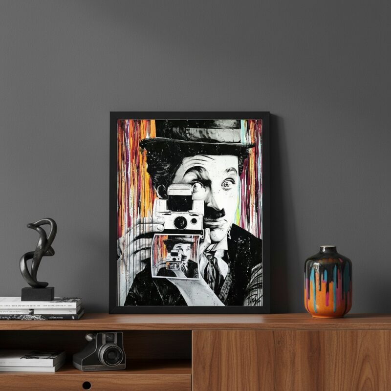 Quadro POP ART Charlie Chaplin Tirando Foto