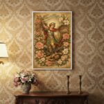 Quadro São Miguel Arcanjo Vintage Entre Flores - 70x50 Cm