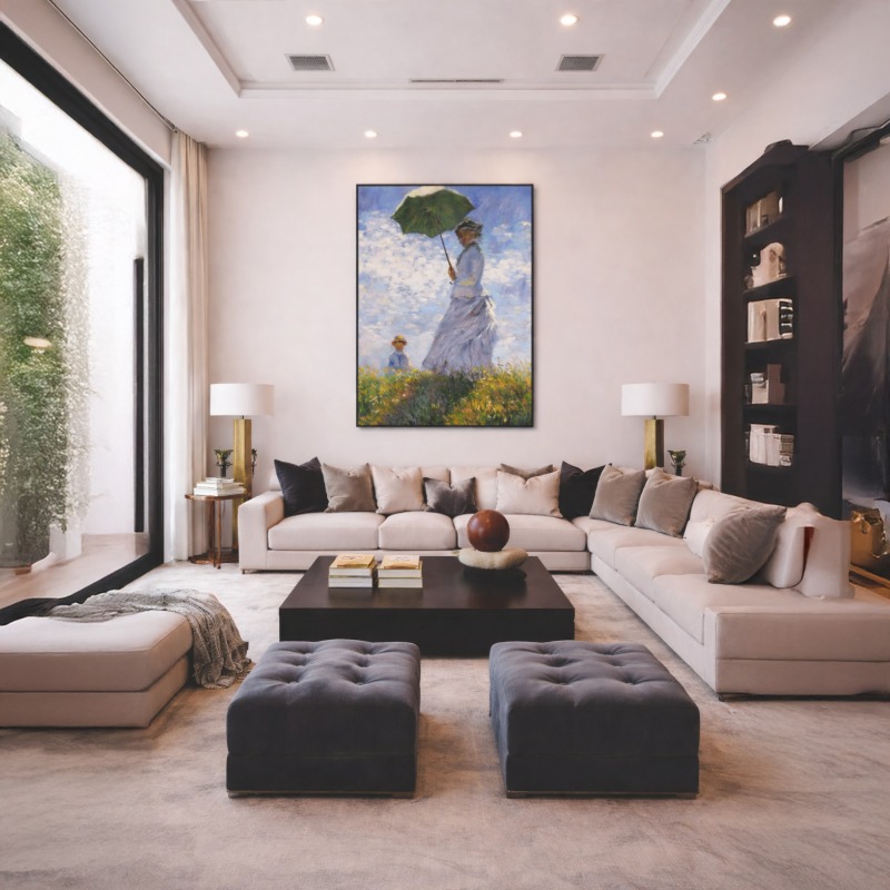 Quadro Canvas Passeio Mulher Com Sombrinha Monet