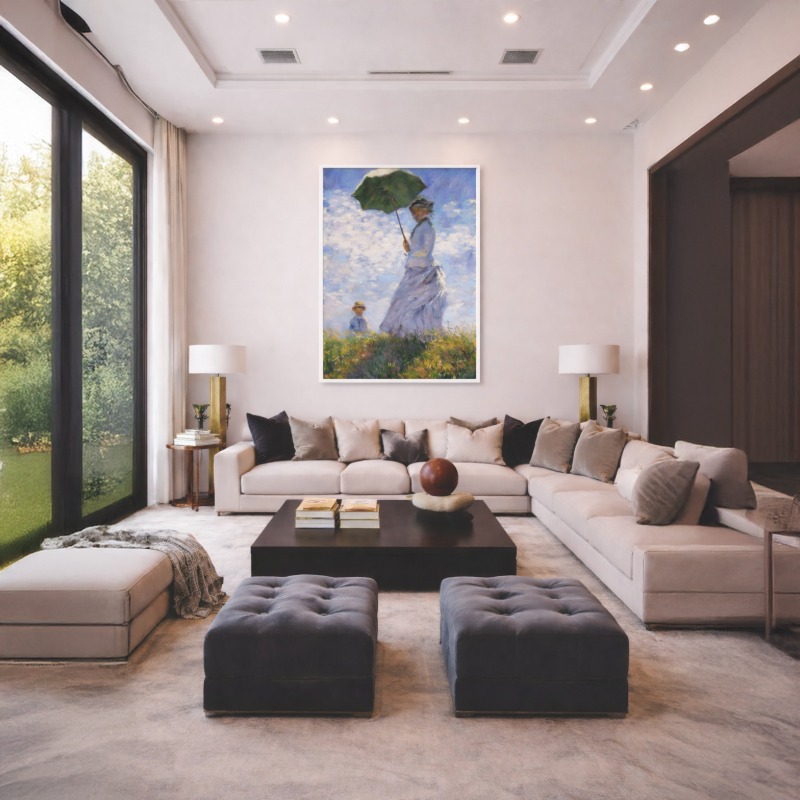 Quadro Canvas Passeio Mulher Com Sombrinha Monet