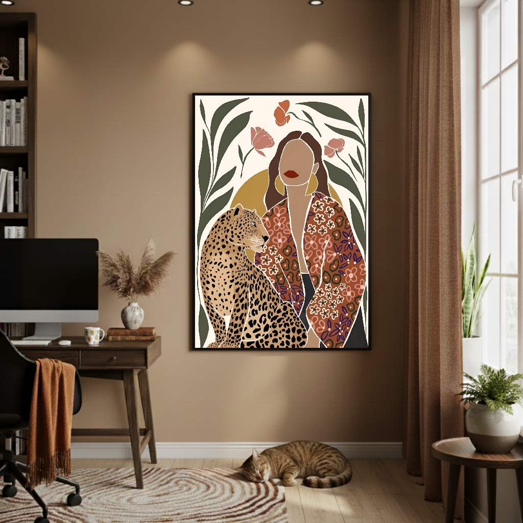 Quadro Decorativo A Dama E A Onça - 70x50cm