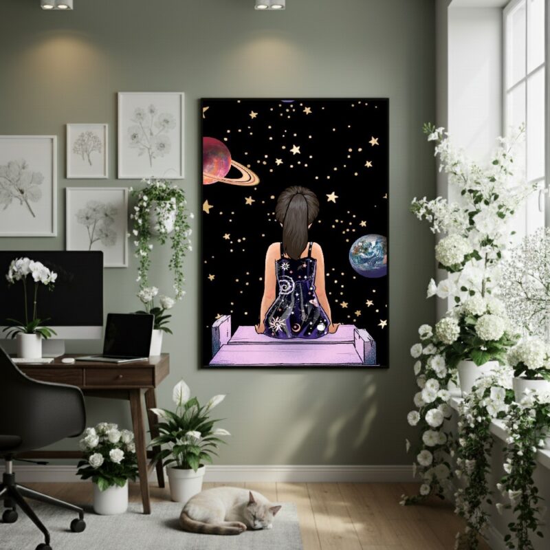 Quadro Decorativo A Menina E O Universo - 70x50cm