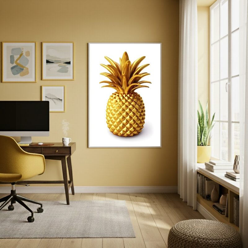 Quadro Decorativo Abacaxi Dourado - 70x50cm