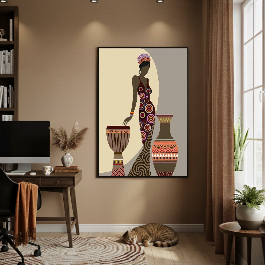 Quadro Decorativo Africana Estilizada - 70x50cm