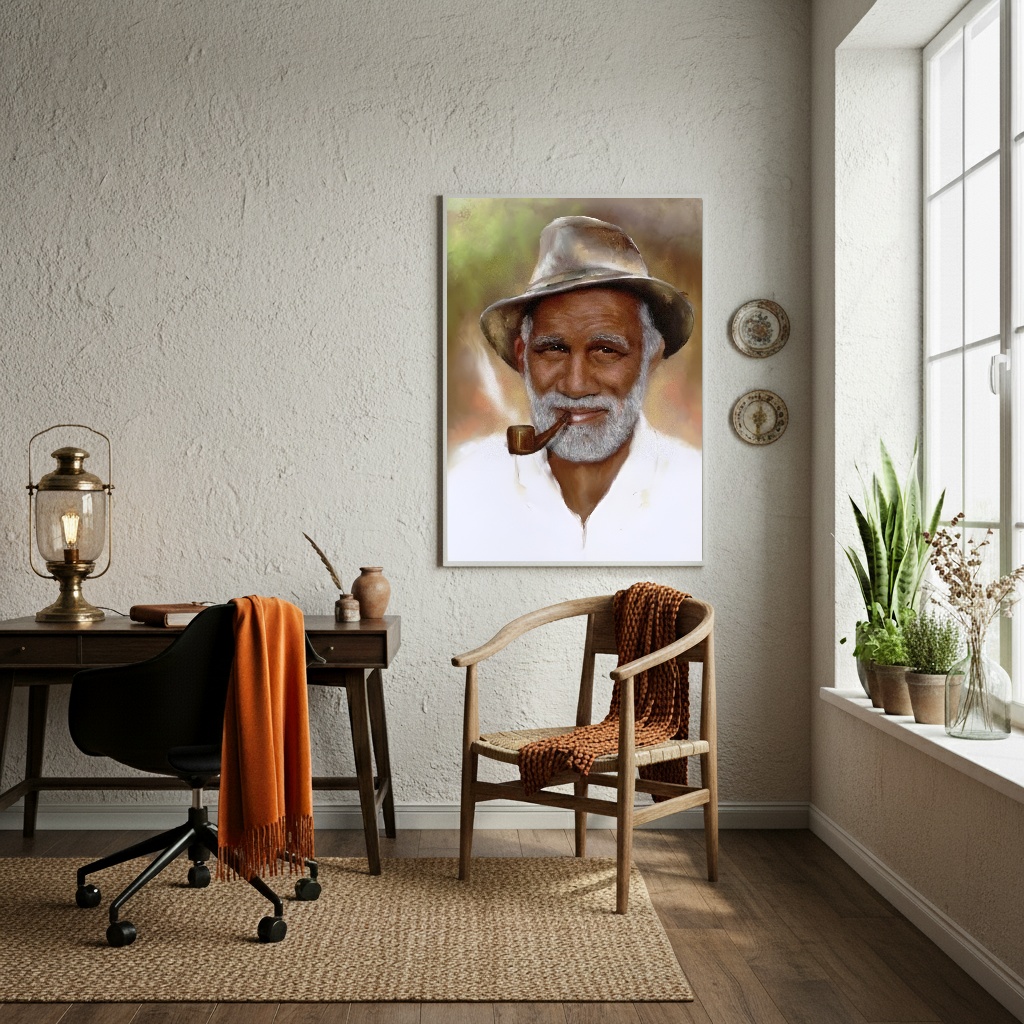 Quadro Decorativo Arte Preto Velho - 70x50cm