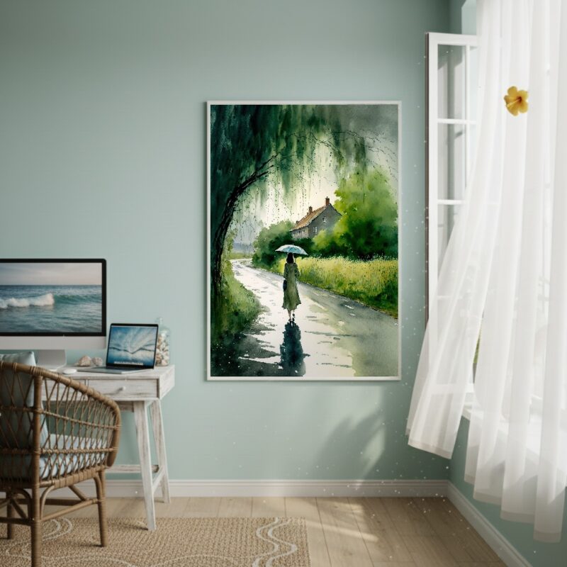 Quadro Decorativo Chuva No Interior - 70x50cm