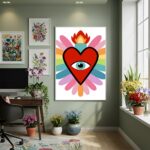 Quadro Decorativo Coração Com Olho No Centro - 70x50cm