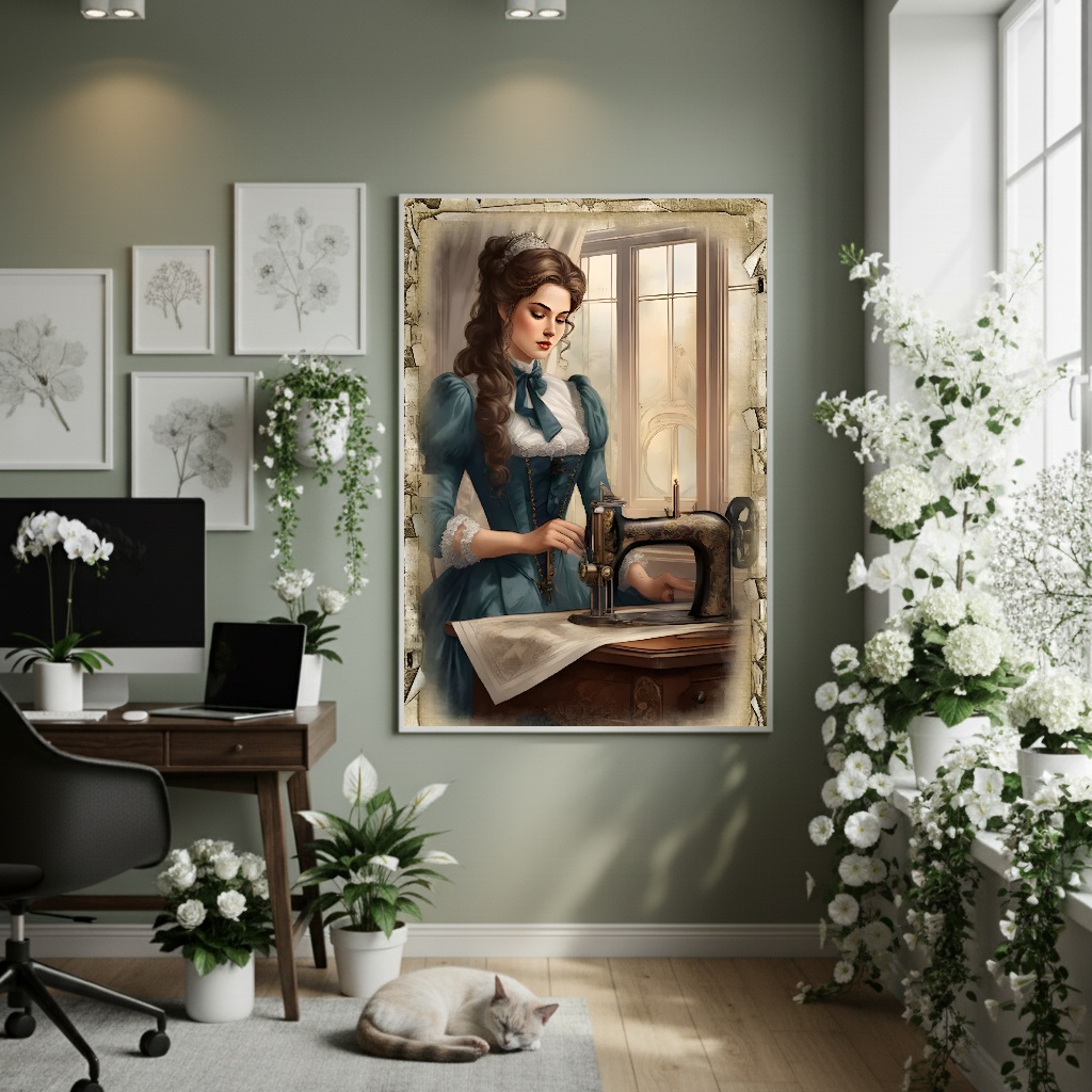 Quadro Decorativo Costureira Antiga - 70x50cm