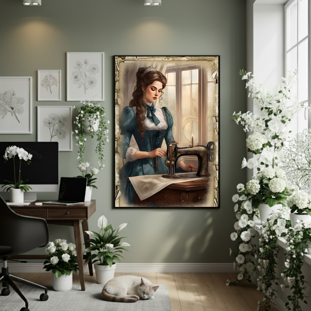 Quadro Decorativo Costureira Antiga - 70x50cm