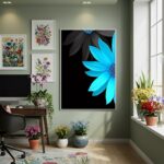 Quadro Decorativo Flor Azul Artificial - 70x50cm