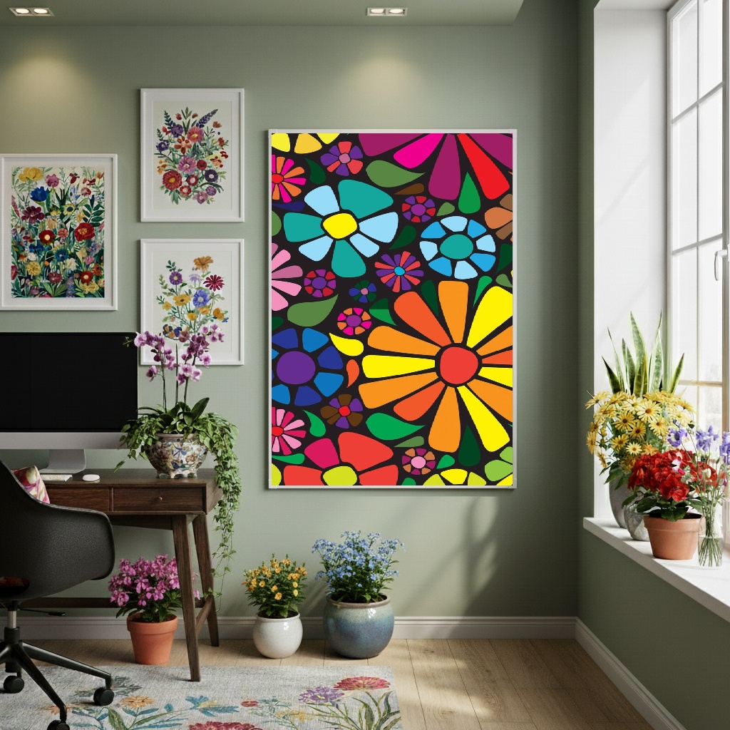 Quadro Decorativo Floral Colorido E Vibrante - 70x50cm
