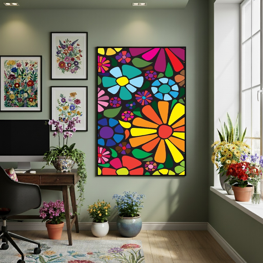 Quadro Decorativo Floral Colorido E Vibrante - 70x50cm